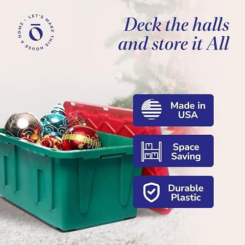 HOMZ 4-Pack Durabilt Tote, Heavy Duty Plastic Storage Bins with Lids, 15 Gallon, Green/Red - Stackable Organizing Containers for Home, Garage, and Office thumbnail 6
