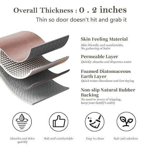 Diatomaceous Earth Bath Mat Rugs Quick Dry Super Absorbent Non Slip Rubber Bottom Thin Bathroom Mat Fit Under Door, Floor Rugs in Front of Bathtub,Shower Room,Sink,Washable, 15.7"x23.6", Blush Pink thumbnail 5