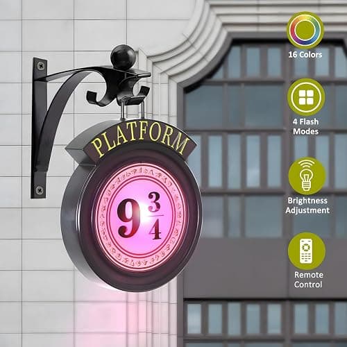 DOMSCIEN 9¾ Platform Hanging Night Light Platform 9 3/4 Sign- Remote Control Hanging Wall Lamp Halloween Decorations Holiday Magic Lamp Gift for Movie Fans（Red） thumbnail 2