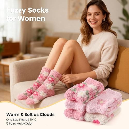 UPCOZY Fluffy Fuzzy Socks Gifts for Women,Winter Cozy Soft Warm Plush Socks Gifts for girlfriend. thumbnail 2
