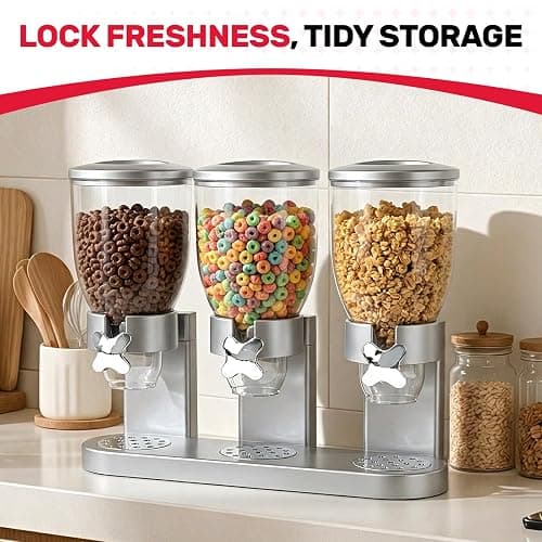 Adorabby Triple Cereal Dispenser - 3 Pack 2L Large Cereal Containers Storage Airtight, Rotating Plastic Cereal Dispenser for Countertop, Pantry Organizer for Cereal, Rice, Grains, Candy, Coffee Beans thumbnail 4