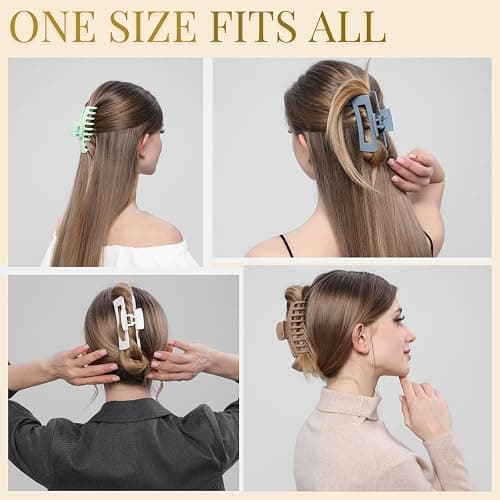 LuSeren 8 Pack Hair Clips for Women 4.3 Inch Large Hair Claw Clips for Women Thin Thick Curly Hair, Big Matte Banana Clips,Strong Hold jaw clips White Light Green Light Brown Light Gray thumbnail 4