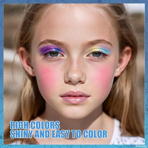 Stitch All-in-One Kids Cosmetic Compact Set Includes Washable Lip Gloss, Eye Shimmer, Cheek Shimmer, Brushes Colorful Portable Beauty Set for Girls, Tweens, by Townley Girl thumbnail 5