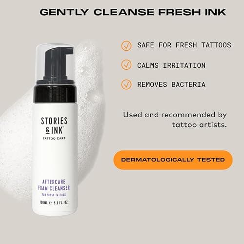 Stories & Ink Tattoo Care | AFTERCARE FOAM CLEANSER for fresh tattoos - For Fresh Tattoos, Soothes Skin, Ultra Gentle Soap, Sulfate Free, Fragrance-free, Vegan & Cruelty-free, 150 mL / 5.1 Fl Oz thumbnail 4