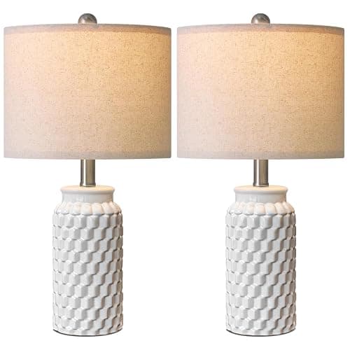 USumkky 20.5" White Modern Ceramic Bedside Lamp Set of 2 for Bedroom Decor Farmhouse Table Lamp for Living Room Office Dorm thumbnail 7