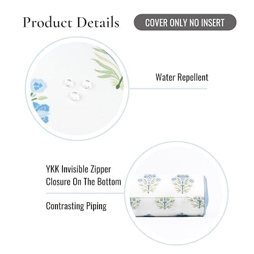 Hofdeco Premium Coastal Grandmillennial Patio Indoor Outdoor Bolster Pillow Cover Only, 6"x20" Water Repellent for Backyard, Couch, Poolside, Baby Blue Print Flower thumbnail 5
