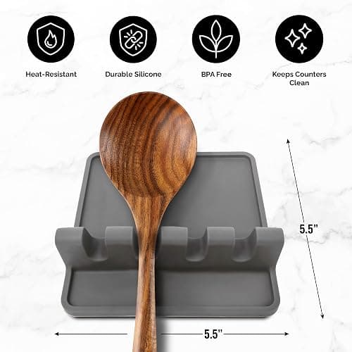 Zulay Kitchen Spoon Rest for Multiple Utensils High Heat-Resistant Silicone Drip Pad, BPA-Free Spoon Holder for Stove Top, Kitchen Gadget Holder for Ladles, Tongs, Cooking Spatula - Makes Great Gift thumbnail 3
