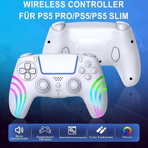 AriKroii Manette sans fil pour PS5/PS5 Slim/PS5 Pro, compatible PS5/Steam/PC avec tir continu turbo/fonction macro/fonction gyroscopique à double vibration/fonction gyroscopique à 6 axes (blanc) thumbnail 2
