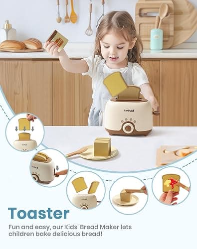 ROBUD Pretend Play Kitchen Appliances, Kids Play Kitchen Toy Food Set with Egg Steamer, Mixer, Toaster, and Blender with Realistic Sounds, Play Kitchen Accessories forToddlers (4-Set) thumbnail 5