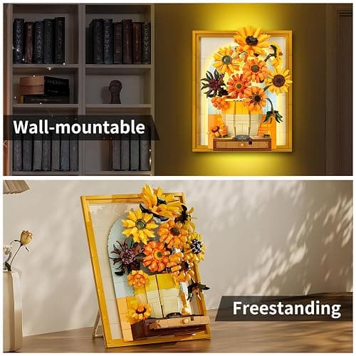 CAXIMSY Flowers Sunflower Building Block Sets Crafts for Adults Sunflowers Wall Art Painting Frame Gifts for Mother's/Valentine's Day，Artificial Flower for Room Home Decor（1166 Pieces） thumbnail 3