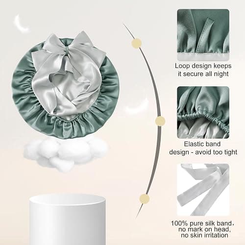 ZIMASILK 100% Mulberry Silk Bonnet for Sleeping Women Double Layer Hair Wrap with Silk Tie Band,1 Pack thumbnail 5