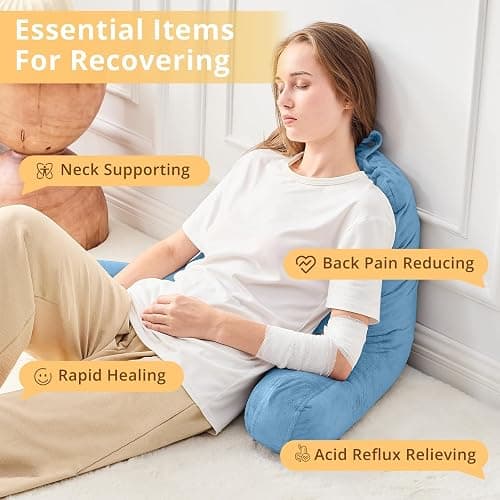 Sasttie Reading Pillow, Velvet Back Pillow for Bed Sitting Up, Adult Back-Rest Support Cushion with Arms for Sit Up on Couch, Sofa, and Floor, Dorm Essentials, Reading Accessories, Blue thumbnail 6