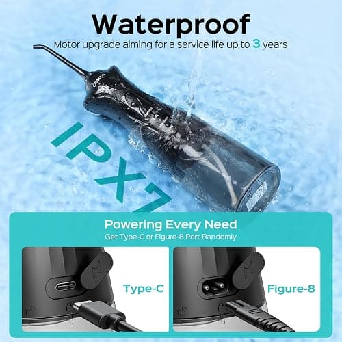 COSLUS Water Dental Flosser Pick for Teeth: 4 Modes Cordless Portable 300ML Larger Tank Water Teeth Cleaner IPX7 Waterproof Flossing Cleaning Picks for Home Travel Black C30(FC5360) thumbnail 6