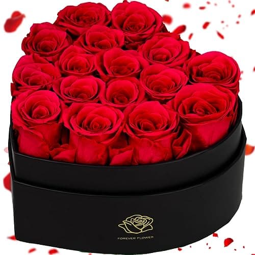 16-Piece Forever Flowers Heart-Shaped Box – Real Immortal Preserved Roses Lasting a Year, Perfect for Birthday, Girlfriend, Mother, or Wife, Valentine Day Gift for Her - Red - Image 1