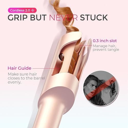 TYMO Cordless Automatic Curling Iron - TYMO CurlGo 1 Inch Beach Waves Rotating Curling Wand, Portable Hair Curlers for Travel, Dual Voltage & Rechargeable Curler for Women, Tangle-Free, Gold Blush thumbnail 5