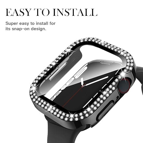 Adepoy for Apple Watch Case 44mm Series 6/5/4/SE with Tempered Glass Screen Protector, Double Bling Case Crystal Diamonds Rhinestone Bumper Overall Hard PC Slim Protective Cover For iWatch 44mm, Black thumbnail 5