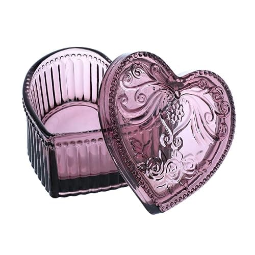 Gaolinci Crystal Glass Heart-Shaped Storage Box Embossed Jewelry Box Candy Box with Lid - Purple - Image 1