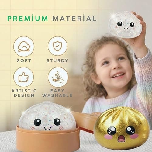 Glitter Dumpling Squishy Mystery Box - Smile White and Gold 2026 Upgraded Dumplings Squishes for Adults Teens Squeeze Easter Basket Stuffers & Stocking Stuff - 2 Pcs thumbnail 5