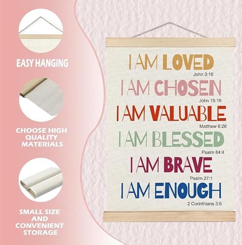 SPBL&L Boho Motivational Christian Wall Art Poster Hanger Frame, I Am Loved Bible Verse Positive Affirmation Hanging Canvas Pictures Prints Wall Decor for Kids Room Bedroom Nursery, 12x16 Inch thumbnail 5