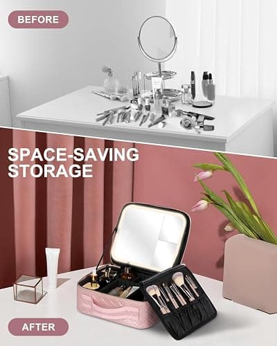 MAYFIY Makeup Bag with LED Lighted Mirror| Portable Makeup Organizer Train Case with 2X/3X Magnification & 3 Color Lights for Precision, Adjustable Brightness| Elegant Gift Packaging, Pink thumbnail 6