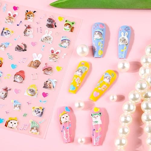 Keluna Cat Nail Art Stickers - 6 Sheets 5D Cute Cat Nail Sticker, Kawaii Animal Nail Decals, Cartoon Paw Print Bow Nail Decal Designs for Women Girls DIY Manicure Decoration Accessories thumbnail 2