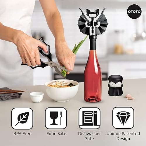 OTOTO Boo-tiful Crew Bundle of Elizabat, Vino, Gracula - Halloween Kitchen Decor Goth Accessories, Cool Kitchen Gadgets, Bat Scissors, Spooky, Witchy Bottle Opener, Garlic Crusher, Spooky Funny Gifts thumbnail 6