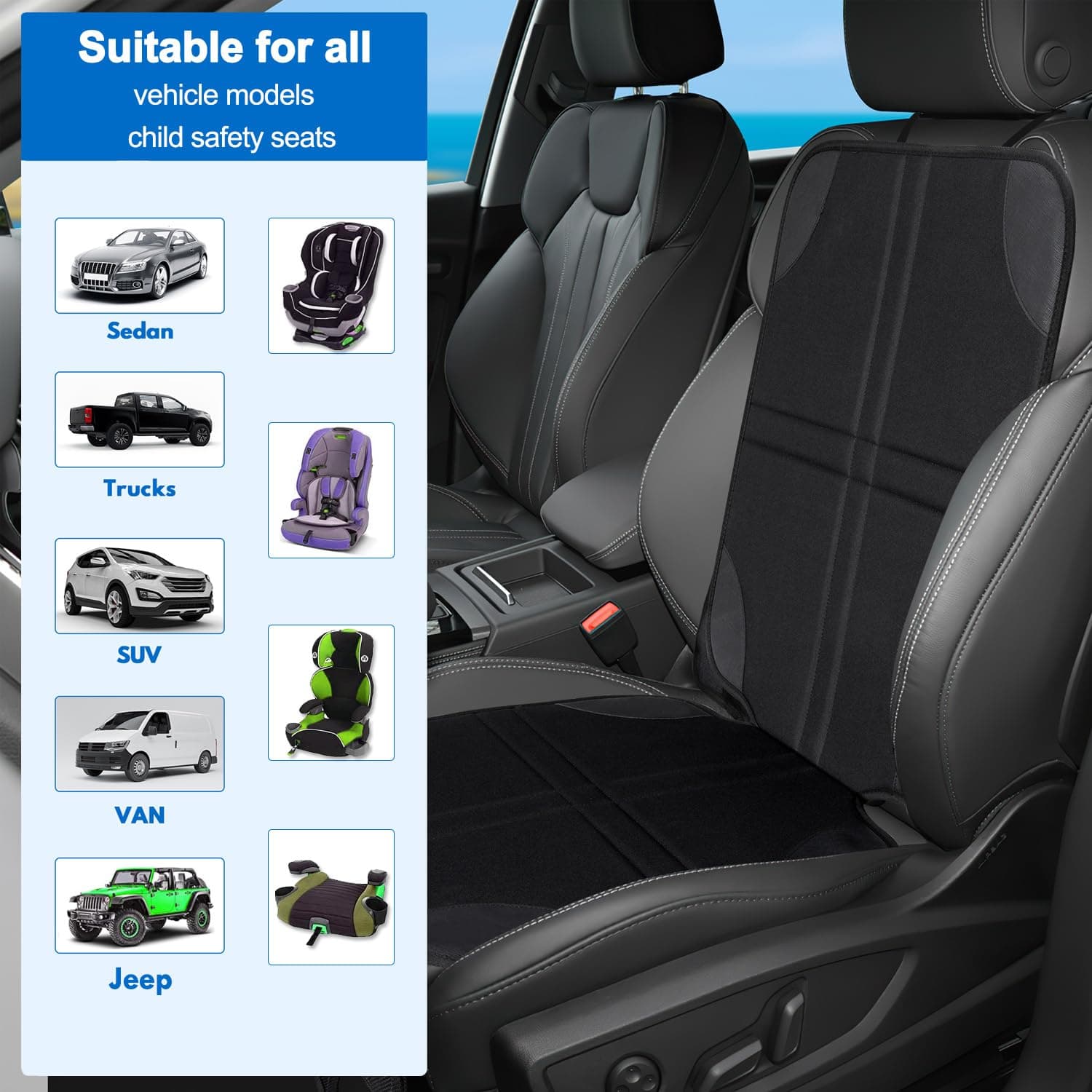 Car Seat Protector with Thick Padding & Anti-Slip Backing, Waterproof Seat Cover for Baby Car Seat, 600D Fabric with Storage Pocket thumbnail 2