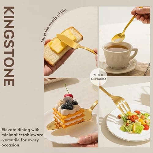 KINGSTONE Large Hostess Gold Serving Utensils Set, 18/10 Stainless Steel -10 inch Serving Spoons, Slotted Spoons, Forks, Tongs, Cake Pie Server, Butter Knife, Sugar spoon for Buffet, Wedding, Party thumbnail 5