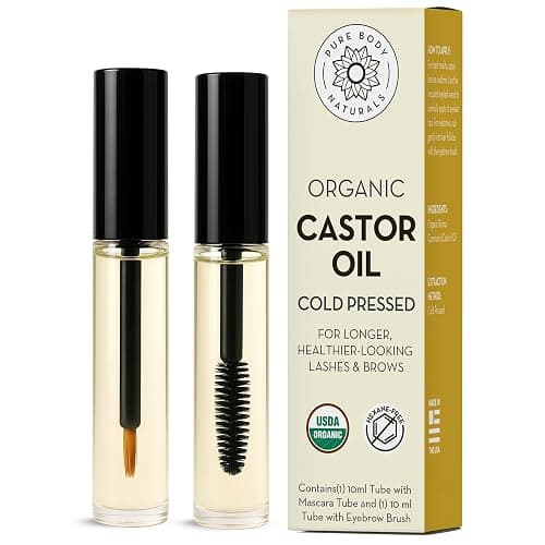 Pure Body Naturals Castor Oil for Eyelashes and Eyebrows - Nourishing Brow & Lash Growth Serum - Castor Oil Organic, Cold Pressed, Hexane Free - 2 Pre-Filled Applicators (10 ml each) - Image 1
