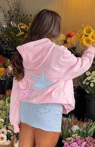 Cute Hoodies for Teen Girls Women Y2k Floral Graphic Oversized Sweatshirt Long Sleeve Aesthetic Preppy Clothes thumbnail 4