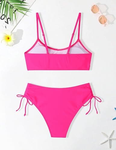 FoWear Girls Swimsuits Bikini Set 2 Pieces Color Block Bikini with Adjustable Shoulder Strap Girls Bathing Suit 7-16Y thumbnail 5