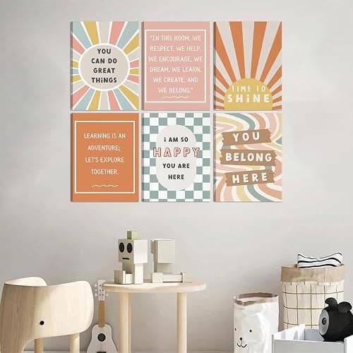6Pcs Boho Inspirational Canvas Wall Art Positive Affirmations Growth Mindset Posters Wall Decor Pictures Modern Classroom School Posters Wall Prints for Children's Room nursery School 8x10in thumbnail 5