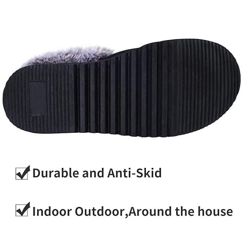 UBXRIN Womens Fuzzy Memory Foam Slippers Boots Cozy Faux Fur House Shoes Indoor Outdoor Rubber Sole Anti-Skid thumbnail 6