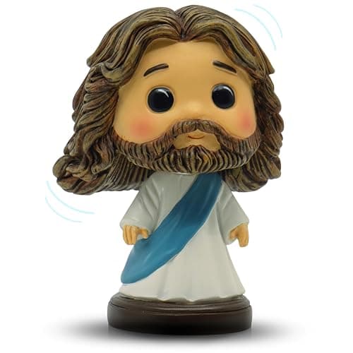 Jesus Bobblehead for Car Dashboard - 3.5" Resin Baby Blue Mini Jesus Figure/Statue - Christian Car Decor - Small Jesus Figurine for Desk, Shelf & Home - Image 1