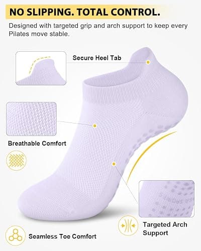 Aoliks 6 Pairs Pilates Grip Socks for Women, Non-slip Yoga Athletic Socks for Barre Ballet Barefoot Workout Hospital thumbnail 2