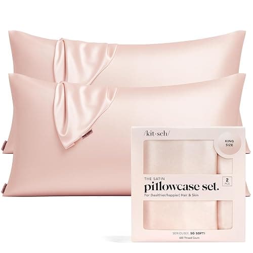 Kitsch Satin Pillowcase, Softer Than Silk Pillow Cases, Cooling Pillow Covers, King Size Pillow Cases Set of 2, Satin Pillowcase with Zipper for Hair, Skin & Quality Sleep, 19"x36" Blush, 2pcs - Image 1