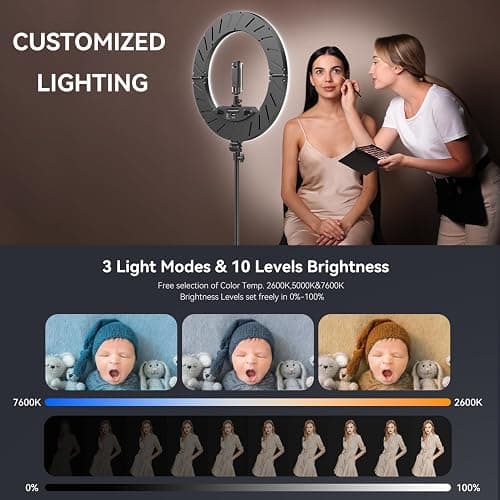 18 Inch Ring Light Kit, 55W6700k Dimmable LED Light, Tripod Stand, Remote Controller,Box,CRI95,Black thumbnail 2