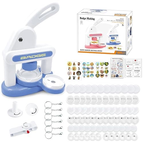 LZEXIN Button Maker Machine 55mm, Badge Punch Press Kit, Badge Machine with Circle Cutter, Button Badge Maker Machine with 48pcs Button Parts, DIY Round Pin Maker Kit for Kids(Blue) - Image 1