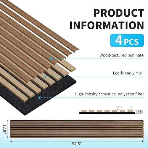 Art3d Wood Panels for Wall Acoustic 4-Pack 94.5x12.8 Inch - Interior Soundproof Solution for Office, Recording Studio, Gaming Room, Meeting Room, Living Room Wall Decor, Walnut thumbnail 5