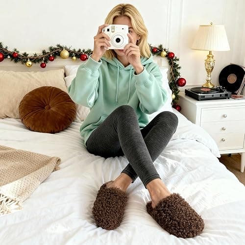 Snug Leaves Women's Scuff Slippers Furry Cute Curly Faux Wool Slip-on Indoor Memory Foam House Shoes thumbnail 2