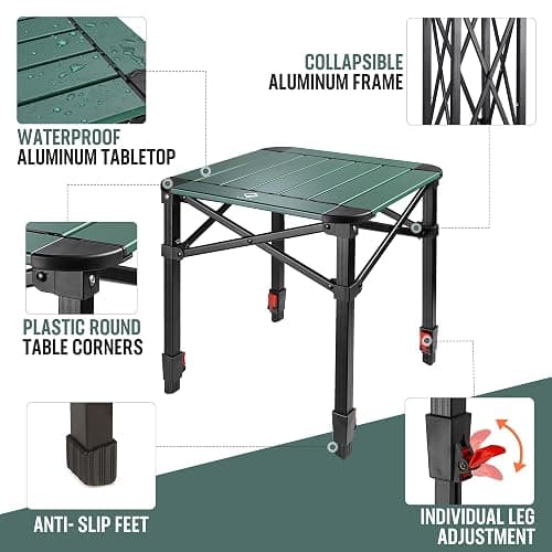 VILLEY Folding Camping Square Table with Carry Bag, Lightweight Aluminum Adjustable Square Table for Outdoor, Camping, Picnic, Backyards, BBQ (L) thumbnail 4