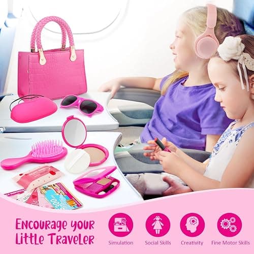 Little Girl Purse with Pretend Makeup for Toddlers, 49PCS Kids Play Purse Set - Princess Toy Accessories, Pretend Play Headset Wallet Phones Sunglasses Keys Credit Cards Birthday Gift for Girls Age 3+ thumbnail 5