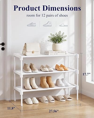 Kitsure Shoe Rack - Non-Woven Shoe Rack Shelf, Shoe Organizer for Closet, Entryway, Garage & Corridor, Stackable Shoe Shelves, 27.5" Wide - 3 Tier, White | Shoe Organizer for Closet, Entryway, Garage, Stackable Shoe Shelves, college dorm&apartment essentials thumbnail 3