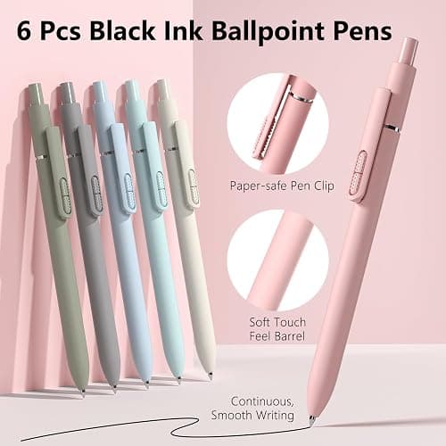 InkSlick 9 Pack Black Ballpoint Pens - 1.0mm Medium Point Smooth Writing Black Ink Ball Point Pens Long Lasting Retractable Fidget Pens for Adults, Men, Women, School, Office (6 Pens & 3 Refills) thumbnail 5