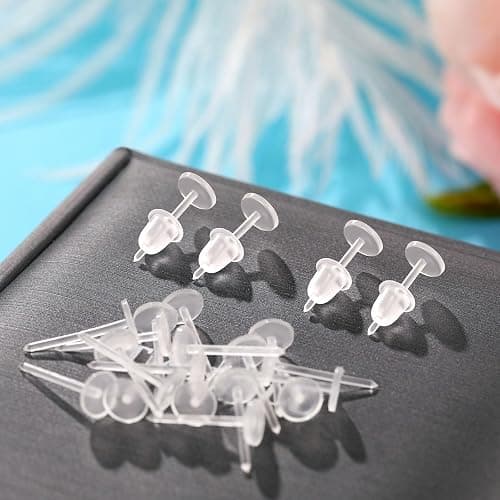Formulen 5mm Plastic Earrings for Sports - Clear Post Studs, Flat Silicone Rubber Earrings for DIY thumbnail 2