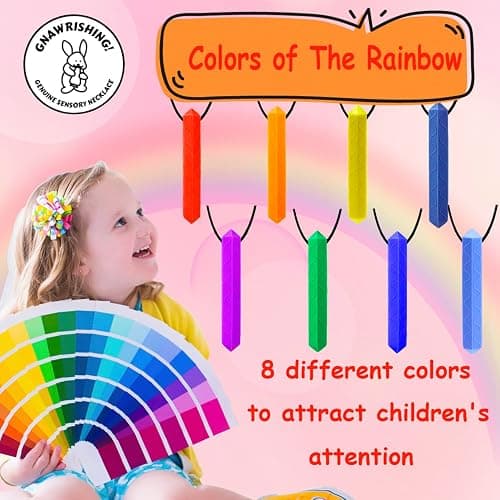GNAWRISHING Sensory Chew Necklace, 8 Pack Diamond Chew Necklaces for Sensory Kids, Made from Food Grade Silicone for for Autistic, ADHD, Oral Motor Boys and Girls Children (Rainbow Color) thumbnail 8