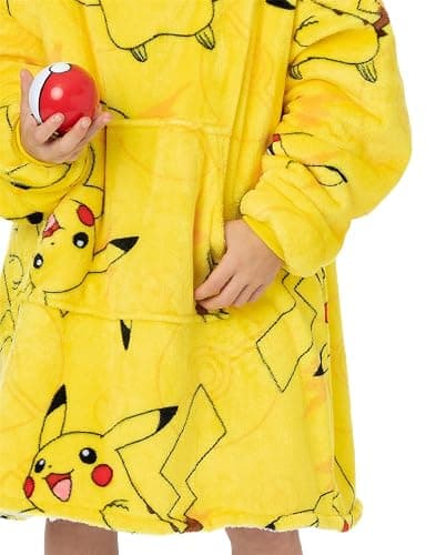 Pokemon Kids Blanket Hoodie Oversized Double Lined Sherpa Fleece Yellow Or Red thumbnail 7