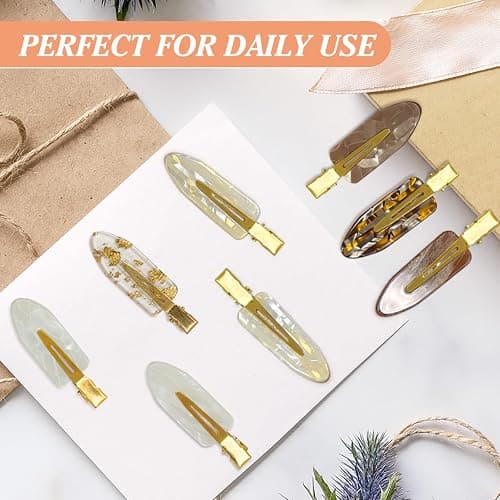 A AIKOOL 8 PCS No Bend No Crease Hair Clips- Creaseless Flat Hair Clips for Women with Golden Handle -Makeup Seamless Styling Hairpin, Colorful Small Makeup Clips for Bangs, Curls & Updos (Brown) thumbnail 6