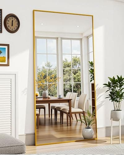 Suidia Full Length Mirror, 58"x18" Floor Standing Mirror Freestanding, Full Body Mirrors with Stand for Bedroom, Hanging Mounted for Living Room Cloakroom, Gold, Rectangular Style thumbnail 3