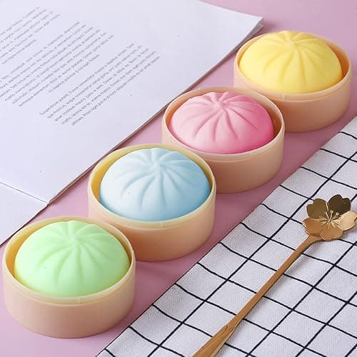 MEIEST 5 PCS Colorful Dumpling Stress Balls Fidget Sensory Toy,Squeeze Dough Ball Stress Relief Hand Toy,Bun with Food Steamer Stretchy Desk Toys thumbnail 2